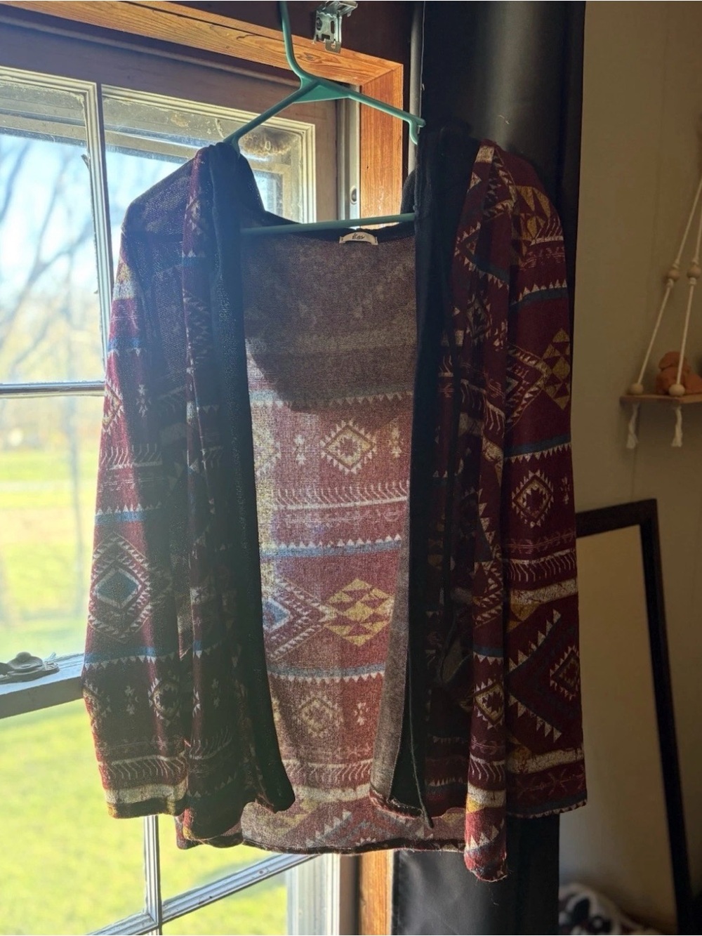 Women's Burgundy Aztec Print Open Cardigan Jacket